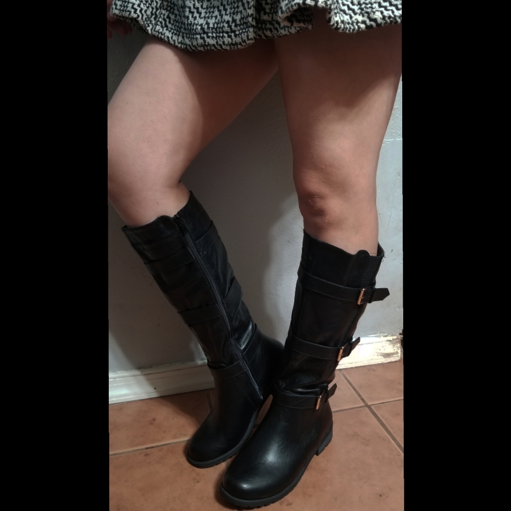 Alexa Buckle Knee High Motorcycle  Boots - Picture 2 of 9
